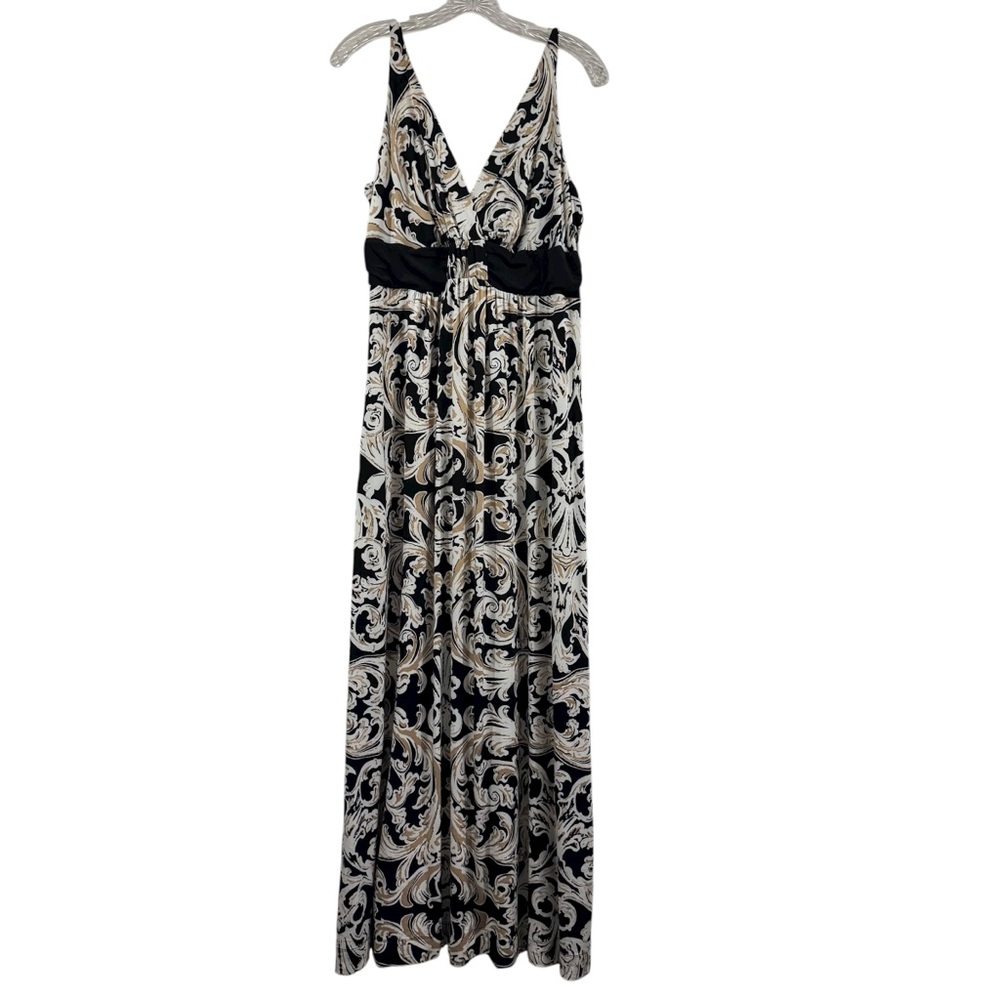 Soma Black Beige White Floral Sleeveless Maxi Dress Women Size Large - Picture 1 of 9